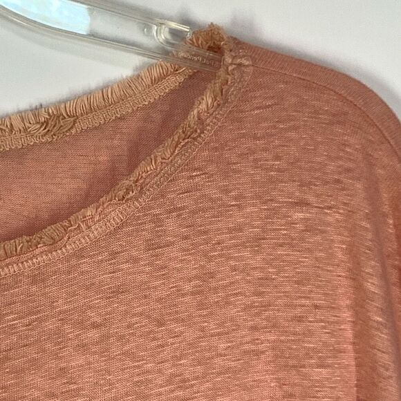 Sundance Women's Frayed Neck Linen 3/4 Sleeve Top Coral Pink Size Medium - Picture 5 of 7